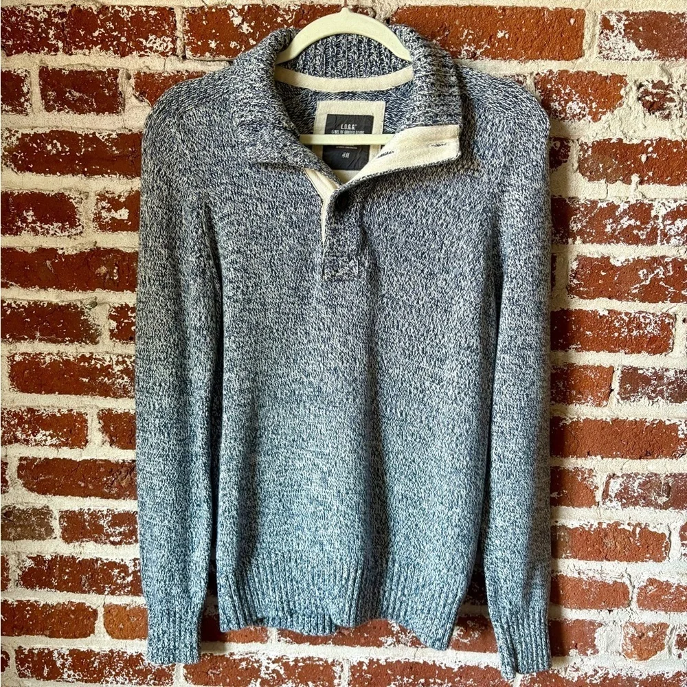 H&M L.O.G.G. Heather Blue Quarter Button Down Sweater